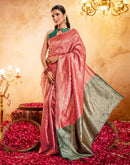 Dark Peach Silk Woven Banarasi Saree