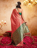 Dark Peach Silk Woven Banarasi Saree