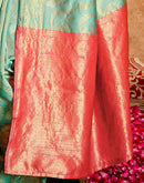 Dusty Mint Blue Silk Woven Banarasi Saree