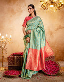 Dusty Mint Blue Silk Woven Banarasi Saree