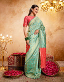 Dusty Mint Blue Silk Woven Banarasi Saree
