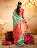 Dusty Mint Blue Silk Woven Banarasi Saree