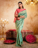 Dusty Mint Blue Silk Woven Banarasi Saree