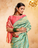Dusty Mint Blue Silk Woven Banarasi Saree