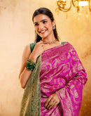 Bright Pink Silk Woven Banarasi Saree