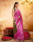 Bright Pink Silk Woven Banarasi Saree