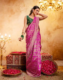 Bright Pink Silk Woven Banarasi Saree