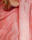 Coral Pink Silk Woven Banarasi Saree