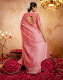 Coral Pink Silk Woven Banarasi Saree