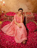 Coral Pink Silk Woven Banarasi Saree