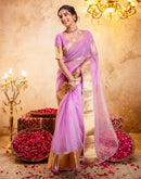 Lavender Organza Woven Border Saree