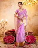 Lavender Organza Woven Border Saree