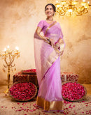 Lavender Organza Woven Border Saree