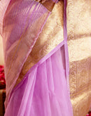 Lavender Organza Woven Border Saree