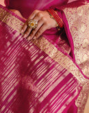 Rani Pink Organza Woven Border Saree