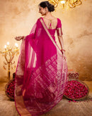 Rani Pink Organza Woven Border Saree