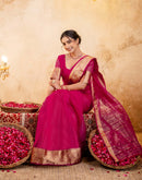 Rani Pink Organza Woven Border Saree