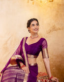 Dark Purple Organza Woven Border Saree