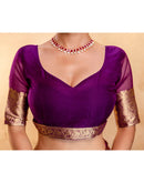 Dark Purple Organza Woven Border Saree