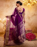 Dark Purple Organza Woven Border Saree
