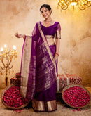 Dark Purple Organza Woven Border Saree