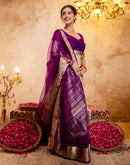 Dark Purple Organza Woven Border Saree