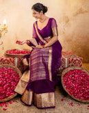 Dark Purple Organza Woven Border Saree