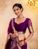 Dark Purple Organza Woven Border Saree