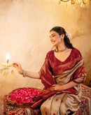 Beige Silk Woven Kanjivaram Saree