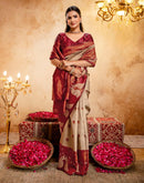 Beige Silk Woven Kanjivaram Saree