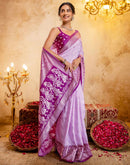 Light Pink Crepe Silk Foil Printed Saree