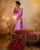Light Pink Crepe Silk Foil Printed Saree