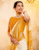 Beige Crepe Silk Foil Printed Saree