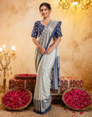 Off White Crepe Silk Foil Printed Saree