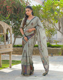 Ash Grey Linen Floral Printed Saree