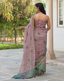 Mauve Linen Floral Printed Saree