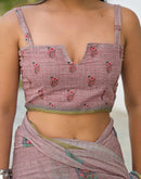 Mauve Linen Floral Printed Saree