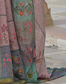 Mauve Linen Floral Printed Saree