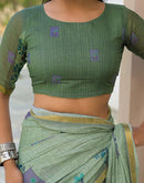 Dusty Green Linen Floral Printed Saree