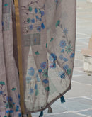 Grey Linen Floral Printed Saree
