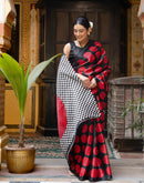 Black Khadi Polka Dot Printed Saree