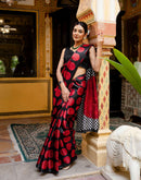 Black Khadi Polka Dot Printed Saree