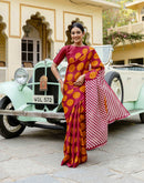 Maroon Khadi Polka Dot Printed Saree
