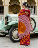Maroon Khadi Polka Dot Printed Saree