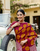 Maroon Khadi Polka Dot Printed Saree