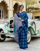 Blue Khadi Polka Dot Printed Saree