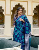 Blue Khadi Polka Dot Printed Saree
