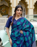 Blue Khadi Polka Dot Printed Saree
