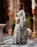 Off White Khadi Abstract Printed Saree