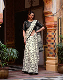 Off White Khadi Abstract Printed Saree